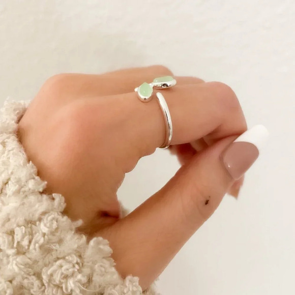 925 Sterling Silver Dainty Leaf Ring Twig Ring Branch Ring Green Stone Ring - Picture 7 of 8
